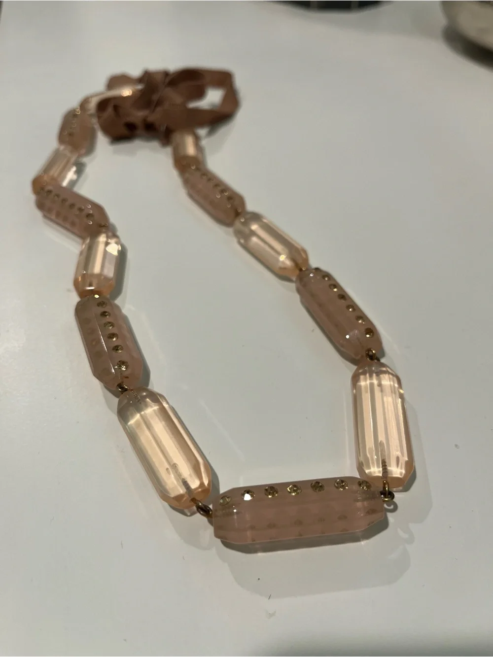 J. Crew Blush Crystal Bead Necklace with Gold Accents